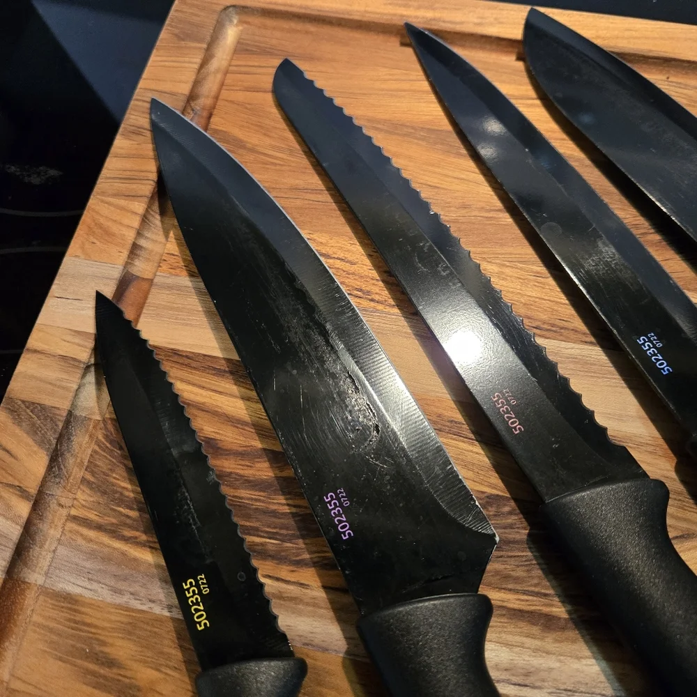 Cuisinart C55-7PCE Ceramic Coated Cutlery Set Color End Caps Kitchen Knives 6 PC